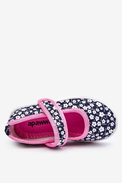 Boto Detské baleríny na suchý zips v Navy-Pink Print Selah