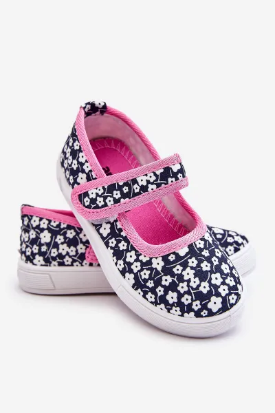 Boto Detské baleríny na suchý zips v Navy-Pink Print Selah