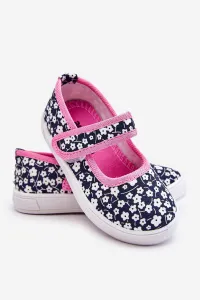 Boto Detské baleríny na suchý zips v Navy-Pink Print Selah