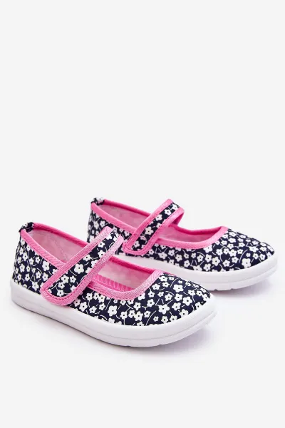 Boto Detské baleríny na suchý zips v Navy-Pink Print Selah