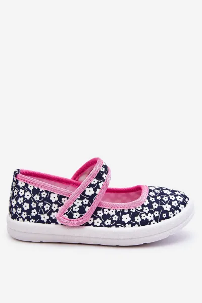 Boto Detské baleríny na suchý zips v Navy-Pink Print Selah