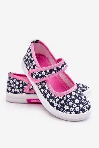 Boto Detské baleríny na suchý zips v Navy-Pink Print Selah