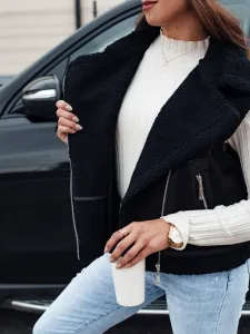 Women's suede vest with fur WOOLZIP black Dstreet