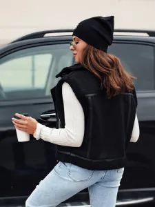 Women's suede vest with fur WOOLZIP black Dstreet