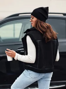 Women's suede vest with fur WOOLZIP black Dstreet
