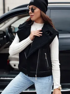 Women's suede vest with fur WOOLZIP black Dstreet