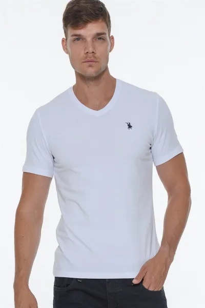 DOUBLE SET T8568 DEWBERRY V-NECK MEN'S T-SHIRT-WHITE-WHITE