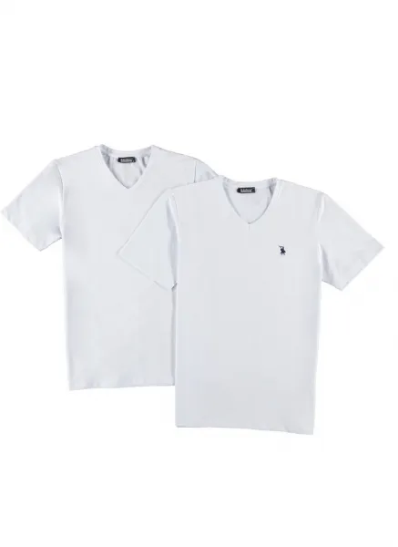 DOUBLE SET T8568 DEWBERRY V-NECK MEN'S T-SHIRT-WHITE-WHITE