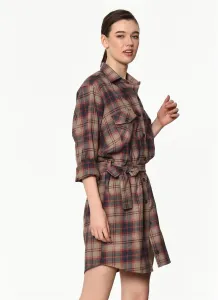 Z6669 DEWBERRY WOMEN'S SHIRT-BEIGE-RED