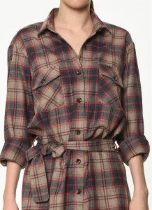 Z6669 DEWBERRY WOMEN'S SHIRT-BEIGE-RED