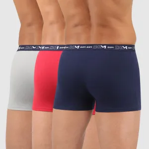 DIM COTTON STRETCH BOXER 3x - Pánske boxerky 3 ks - tmavo modrá - tmavo červená - sivá