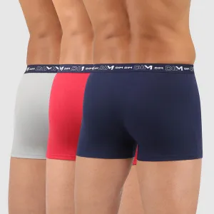 DIM COTTON STRETCH BOXER 3x - Pánske boxerky 3 ks - tmavo modrá - tmavo červená - sivá
