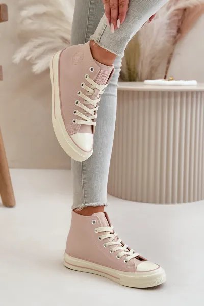 BIG STAR SHOES Dámske Zateplené Tenisky Z Eko Kože Ružové Big Star