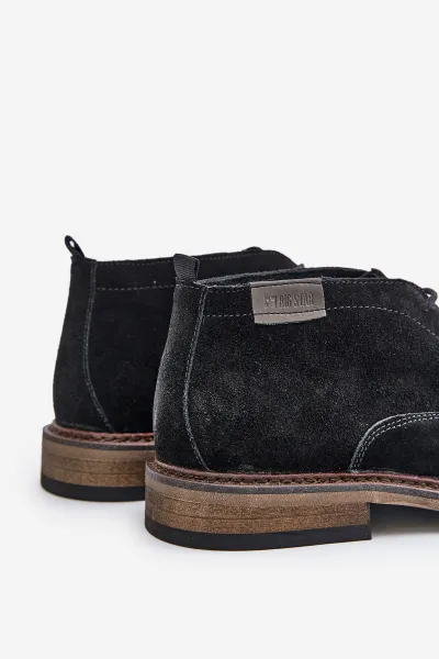 BIG STAR SHOES Semišové Pánske Čižmy Na Šnurovanie Čierne Big Star