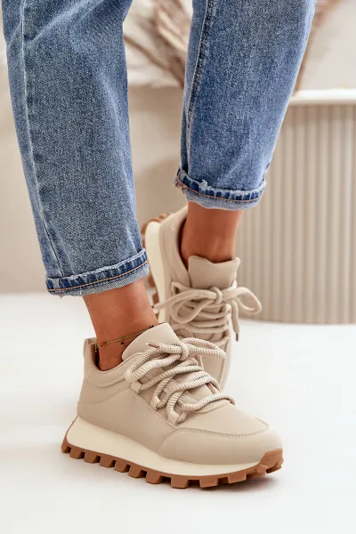 Boto Športové Topánky Sneakers Na Platforme Z Eko Kože Béžové Riadella