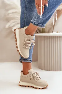 Boto Športové Topánky Sneakers Na Platforme Z Eko Kože Béžové Riadella