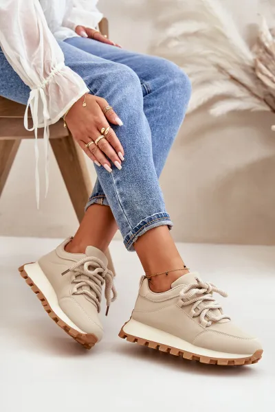 Boto Športové Topánky Sneakers Na Platforme Z Eko Kože Béžové Riadella