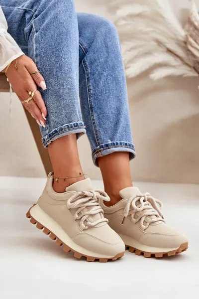 Boto Športové Topánky Sneakers Na Platforme Z Eko Kože Béžové Riadella