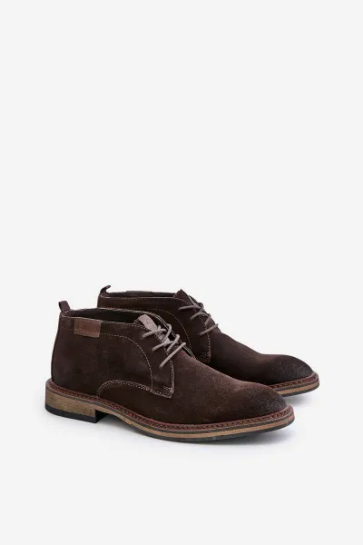 BIG STAR SHOES Semišové Pánske Šnurovacie Topánky Tmavo Hnedé Big Star