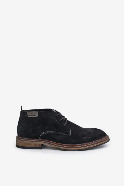 BIG STAR SHOES Semišové Pánske Čižmy Na Šnurovanie Čierne Big Star