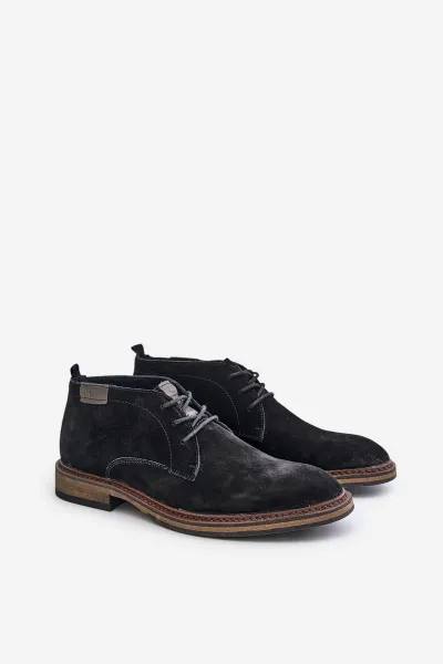 BIG STAR SHOES Semišové Pánske Čižmy Na Šnurovanie Čierne Big Star