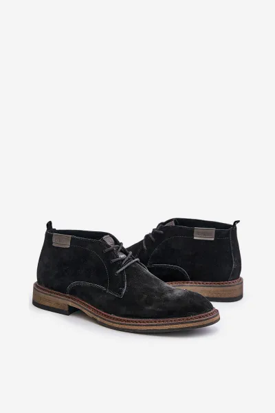 BIG STAR SHOES Semišové Pánske Čižmy Na Šnurovanie Čierne Big Star