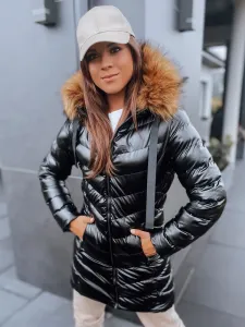 Čierna, dlhá dámska prešívaná zimná bunda s kapucňou Dstreet