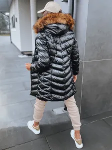 Čierna, dlhá dámska prešívaná zimná bunda s kapucňou Dstreet