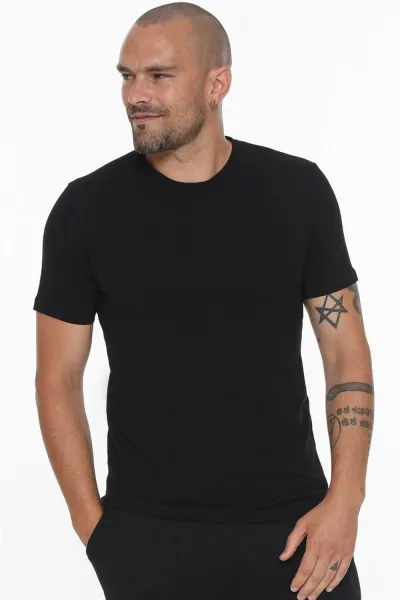 DOUBLE SET T8569 DEWBERRY BIKE COLLAR MEN'S T-SHIRT-WHITE-BLACK