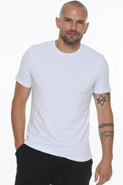 DOUBLE SET T8569 DEWBERRY BIKE COLLAR MEN'S T-SHIRT-WHITE-BLACK