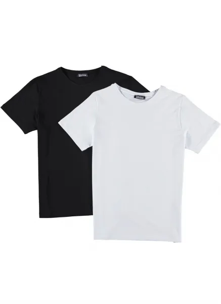 DOUBLE SET T8569 DEWBERRY BIKE COLLAR MEN'S T-SHIRT-WHITE-BLACK