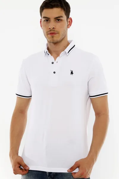 T8586 DEWBERRY MEN'S POLO NECK T-SHIRT-WHITE