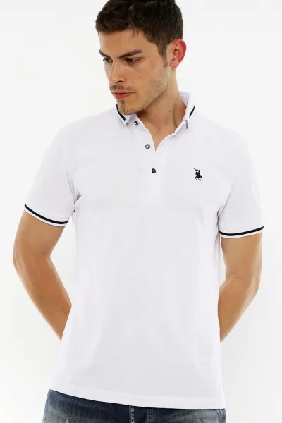 T8586 DEWBERRY MEN'S POLO NECK T-SHIRT-WHITE