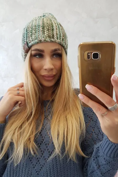 Kesi Čapica s fleece Zoja K306 ecru + zelená