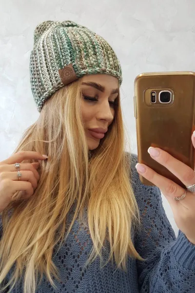 Kesi Čapica s fleece Zoja K306 ecru + zelená
