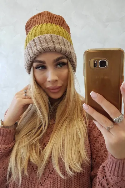 Kesi Čapica s fleece Bojana K265 béžová+kiwi+ťava