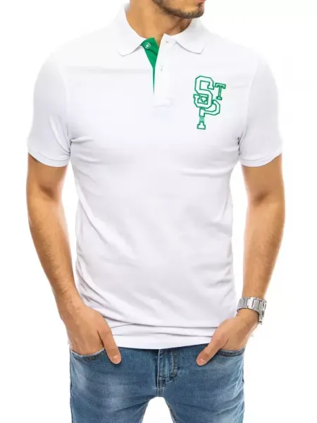 Pánske polo tričko s výšivkou biele Dstreet