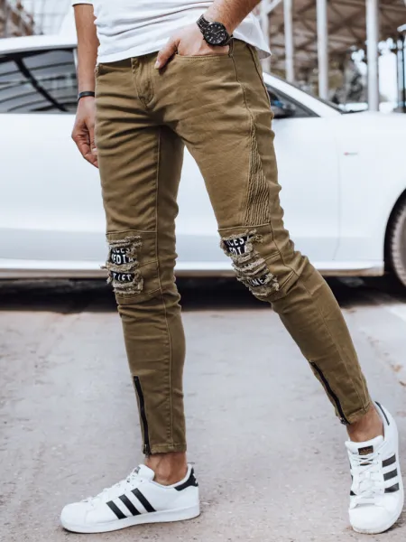Olivové pánske slim fit rifle