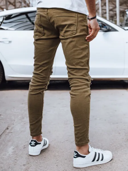 Olivové pánske slim fit rifle