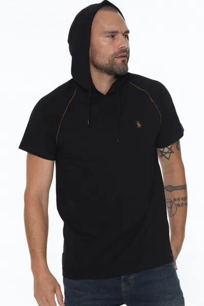 DOUBLE SET T8570 DEWBERRY HOODED MEN'S T-SHIRT-WHITE-BLACK