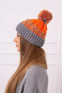 Kesi Dámska čiapka s pomponom Abigail K326 sivá+oranžová neónová