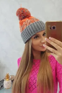 Kesi Dámska čiapka s pomponom Abigail K326 sivá+oranžová neónová
