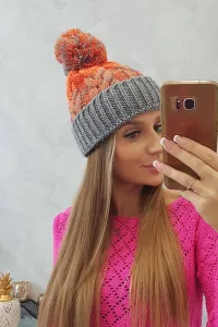 Kesi Dámska čiapka s pomponom Abigail K326 sivá+oranžová neónová