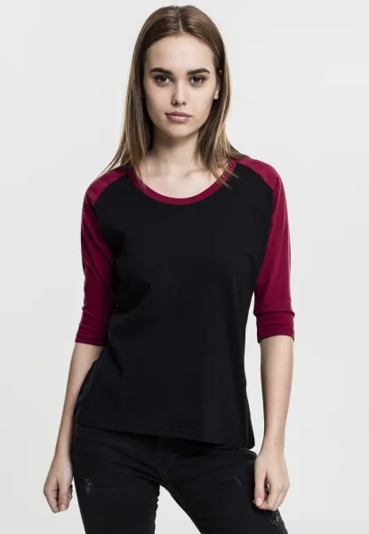 Women's 3/4 contrast raglan t-shirt blk/burgundy