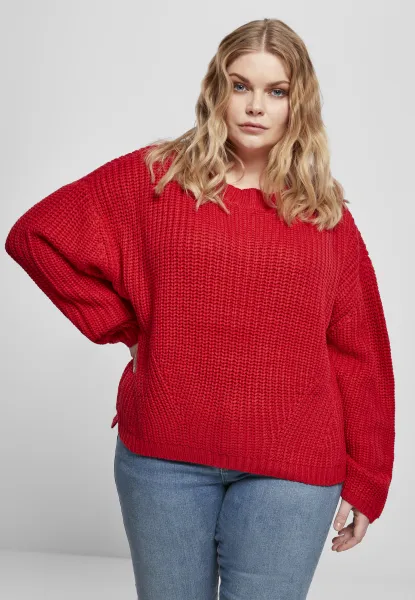 Women's wide oversize sweater in fiery red color