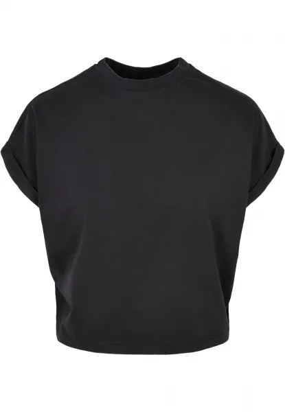 Women's T-shirt with a short pigment cut on the sleeve black