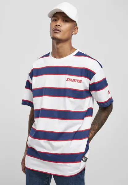 Starter Logo Striped Tee White/Blue