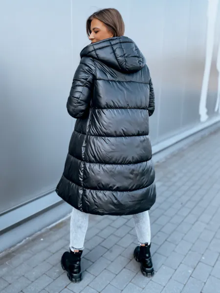 Čierna, dlhá dámska obojstranná prešívaná zimná bunda s kapucňou Dstreet