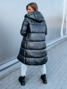 Čierna, dlhá dámska obojstranná prešívaná zimná bunda s kapucňou Dstreet