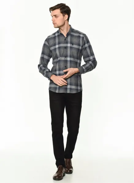 G708 DEWBERRY MEN'S SHIRT-GREY - NAVY BLUE
